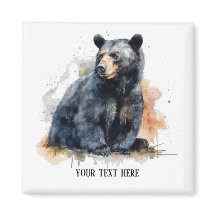 Watercolor Black Bear Woodland Art, custom