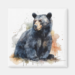 Watercolor Black Bear Woodland Art Magnet