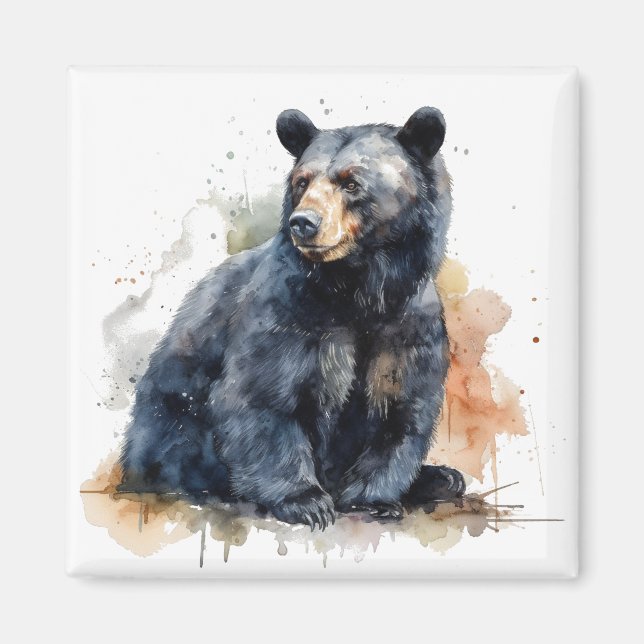 Watercolor Black Bear Woodland Art Magnet (Front)