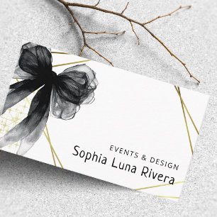 Watercolor Black Bow Gold Accent Feminine Business Card