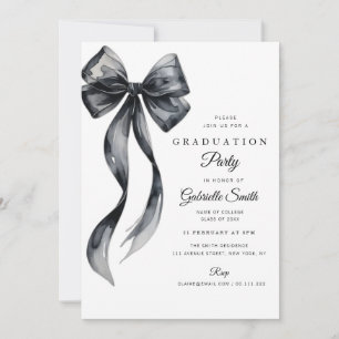 Watercolor black bow modern graduation party invitation