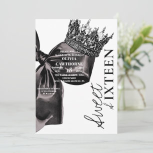 Watercolor Black Bow Sweet 16 Birthday  Invitation