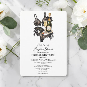 Watercolor Black Bra Lace Lingerie Bridal Shower Invitation