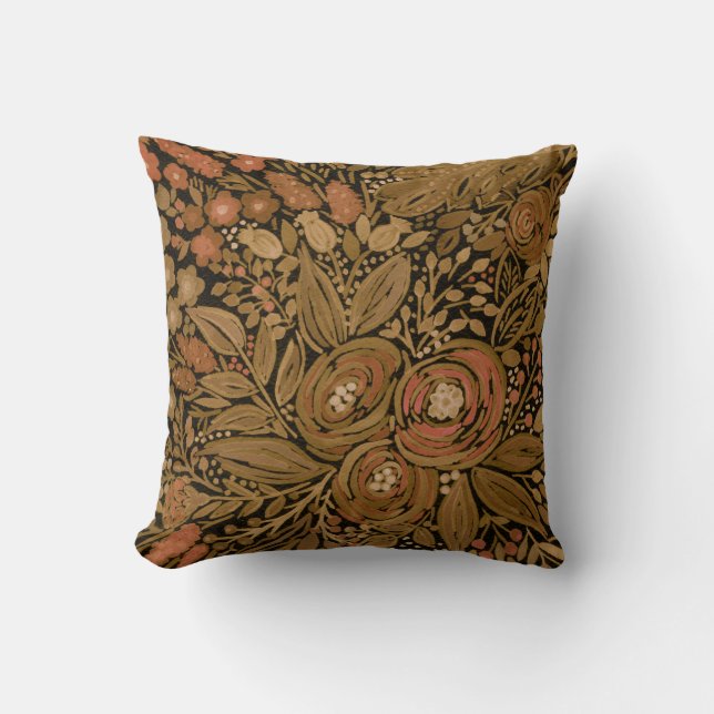 watercolor black brown floral pattern black, brown cushion (Front)