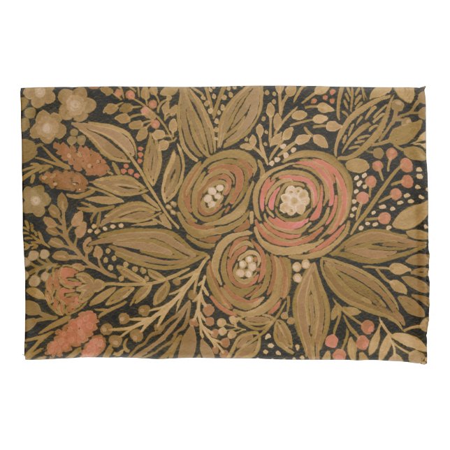 watercolor ,black brown floral, pattern black  pillowcase (Front)