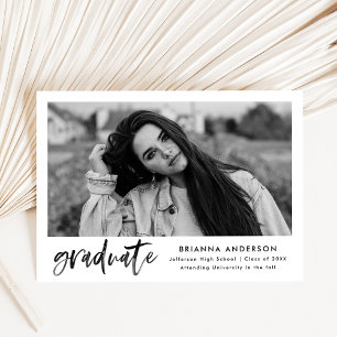 Watercolor Black Brush Script Graduation Party Invitation