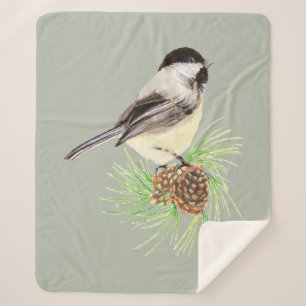 Watercolor Black Capped Chickadee Bird Wildlife Sherpa Blanket