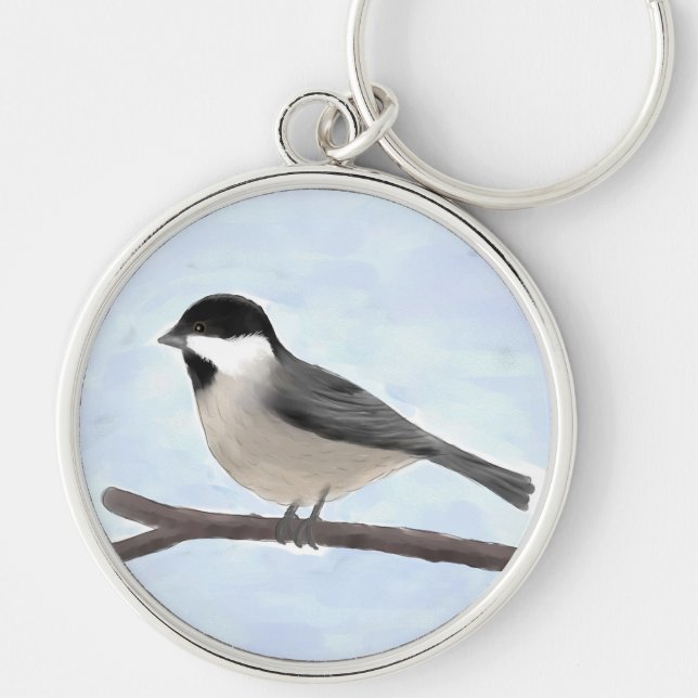 Watercolor Black-capped Chickadee Keychain (Front)