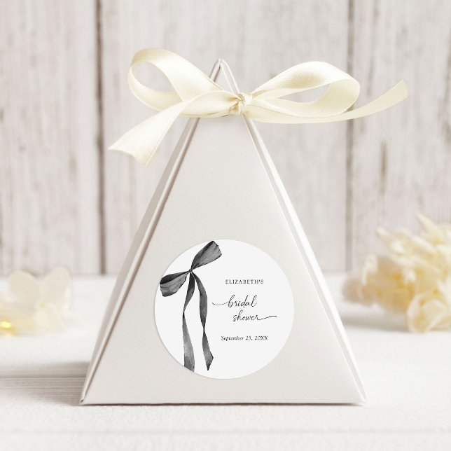 Watercolor Black Coquette Bow Bridal Shower Classic Round Sticker (Creator Uploaded)