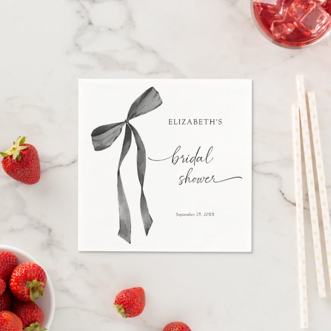 Watercolor Black Coquette Bow Bridal Shower Napkin (Insitu)