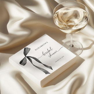 Watercolor Black Coquette Bow Bridal Shower Napkin
