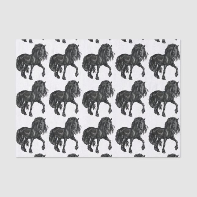 Watercolor Black Friesian Horse tissue Tissue Paper (Front)