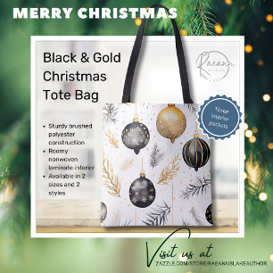 Watercolor Black & Gold Christmas Design Tote Bag