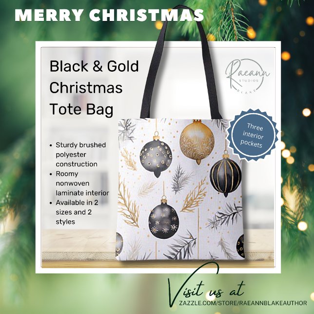 Watercolor Black & Gold Christmas Design Tote Bag (Creator Uploaded)