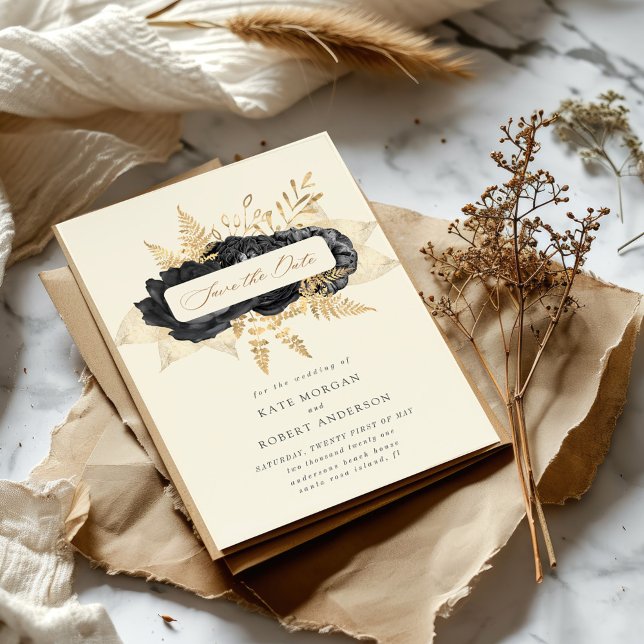Watercolor Black Gold Roses Save The Date  (Creator Uploaded)