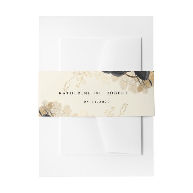 Watercolor Black Gold Roses Wedding  Invitation Belly Band (Front Example)