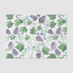 Watercolor Black Grape Vines and Butterflies Tissue Paper