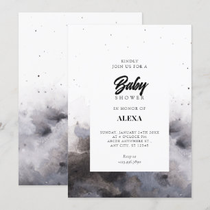 Watercolor Black grey fog baby shower  Invitation