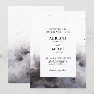 Watercolor Black grey fog wedding  Invitation