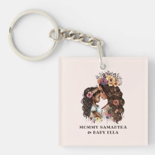 Watercolor Black Mum and Daughter (2) Key Ring