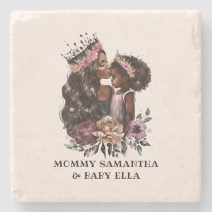 Watercolor Black Mum and Daughter (3) Stone Coaster