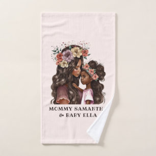 Watercolor Black Mum and Daughter (4) Bath Towel Set