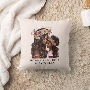 Watercolor Black Mum and Daughter (4) Cushion