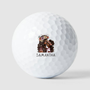 Watercolor Black Mum and Daughter (4) Golf Balls