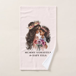 Watercolor Black Mum and Daughter (5) Bath Towel Set