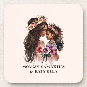 Watercolor Black Mum and Daughter (5) Coaster