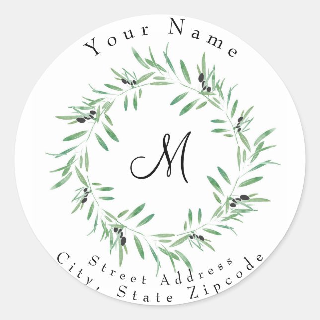 Watercolor Black Olive Wreath Address Label (Front)