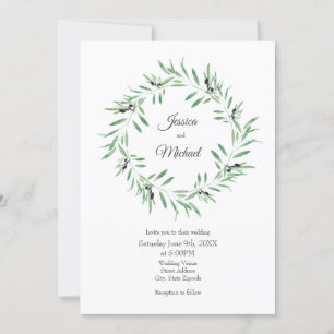 Watercolor Black Olive Wreath Invitation