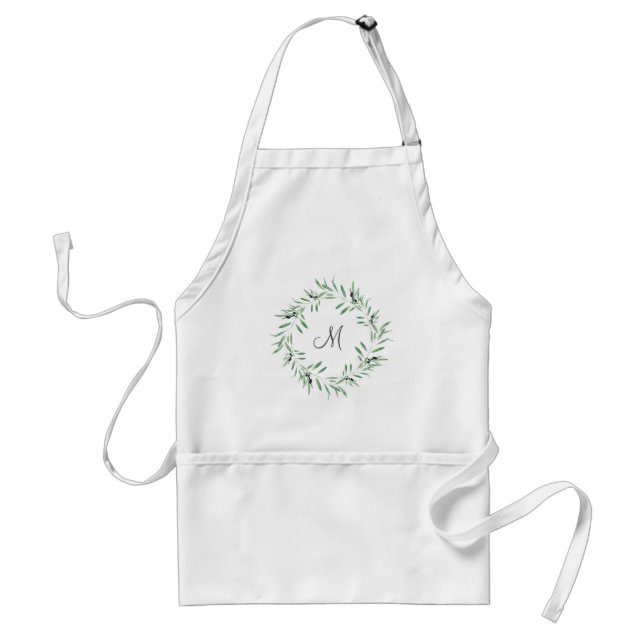 Watercolor Black Olive Wreath Standard Apron (Front)