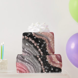 Watercolor Black & Pink Glitter Agate Alcohol Ink Wrapping Paper