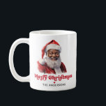 Watercolor Black Santa Merry Christmas Coffee Mug<br><div class="desc">A heartwarming personalised mug, perfect for spreading joy during the holiday season. This delightful mug features a charming watercolor depiction of a black or African American Santa, radiating festive cheer. With the warm greeting "Merry Christmas" in a cheerful retro font, this mug captures the spirit of the season. Adding a...</div>