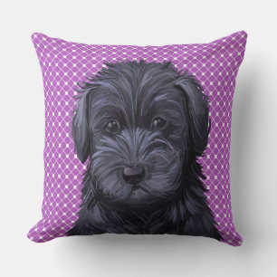 WATERCOLOR BLACK SCHNOODLE PUPPY DOG FACE CUSHION