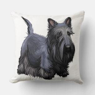 WATERCOLOR BLACK SCOTTISH TERRIER DOG CUSHION