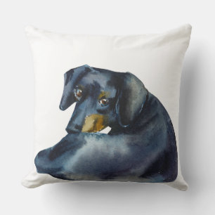 WATERCOLOR BLACK & TAN SMOOTH DACHSHUND DOG CUSHION