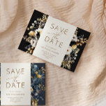 Watercolor Black White Gold Floral Save The Date Invitation<br><div class="desc">Our "Watercolor Moody Florals" collection features dark florals in black, teal and midnight blue colours with golden accents combined with elegant typography for all your occasions. Mix and match the items as you wish and contact us if you have any special requests through chat or email. Check our store for...</div>