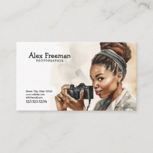 Watercolor Black & White Smiling Lady photographer Business Card