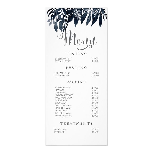Watercolor Black White Stylist Menu Price List (Front)