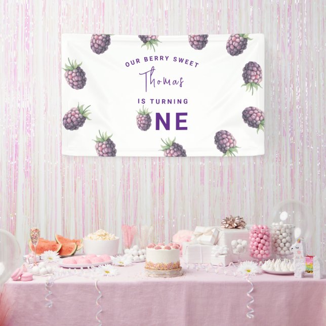 Watercolor blackberries 1st birthday party banner (Party)