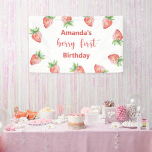 Watercolor blackberries 1st birthday party banner