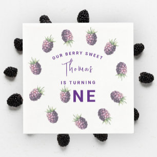 Watercolor blackberries 1st birthday party napkin