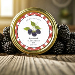 Watercolor Blackberry Jam Gingham Jar  Classic Round Sticker<br><div class="desc">Country style Personalised hand painted watercolor Blackberry jam Mason jar label with red and white gingham border. Use for your homemade jam's or anything you choose. Makes great gift. Fill your information on label and enjoy.</div>