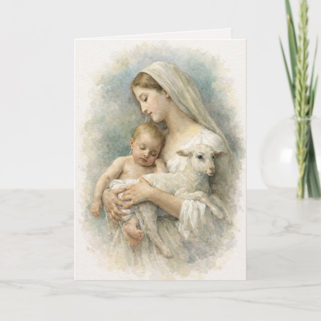 Watercolor  Blessed Virgin Mary Jesus Lamb Card (Front)