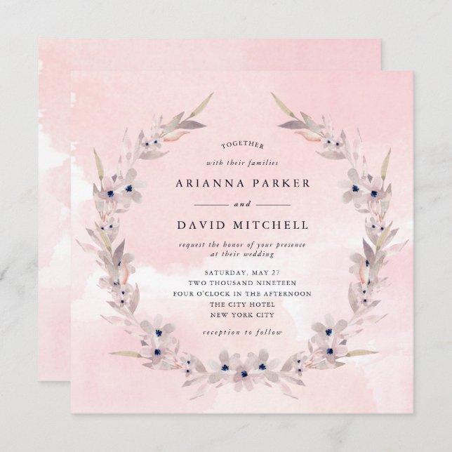 Watercolor Bliss | Blush Pink Floral Wreath Invitation (Front/Back)