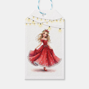 Watercolor blonde girl dancing In a red dress Gift Tags