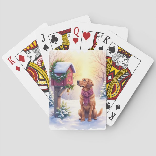 Watercolor Bloodhound Country Mailbox Christmas Playing Cards (Back)