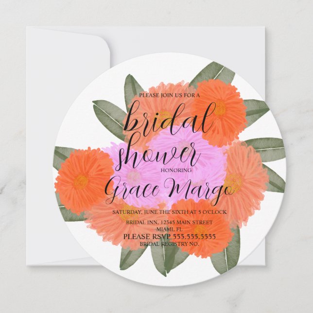 Watercolor Bloom Bouquet Pink Bold Bridal Shower  Invitation (Front)